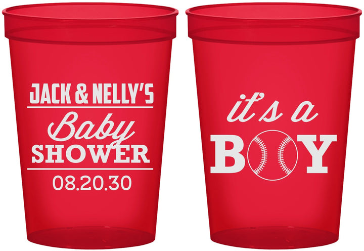 Custom Baby Shower 16 oz Translucent Cups - Baseball Its A Boy | 90143