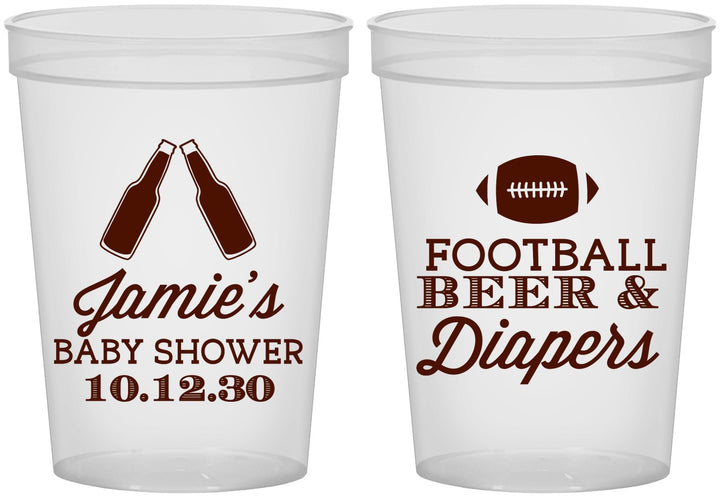 Custom Baby Shower 16 oz Translucent Cups - Football Beer Diapers | 90148