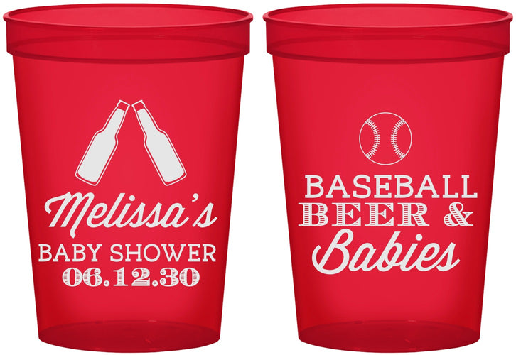 Custom Baby Shower 16 oz Translucent Cups - Baseball Beer Diapers | 90149