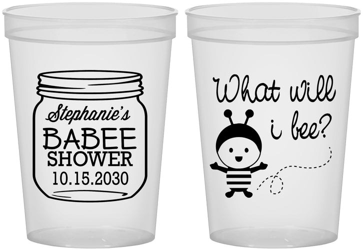 Custom Baby Shower 16 oz Translucent Cups - What Will I Bee | 90156