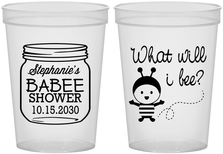 Custom Baby Shower 16 oz Translucent Cups - What Will I Bee | 90156