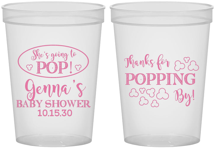 Custom Baby Shower 16 oz Translucent Cups - Popping By | 90158