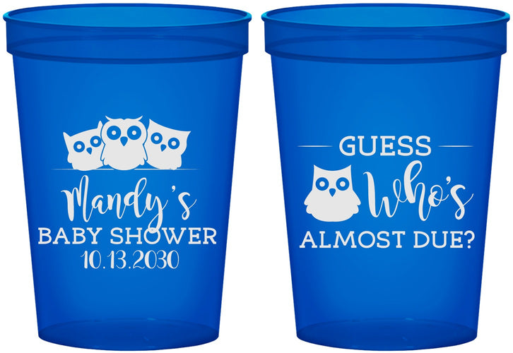 Custom Baby Shower 16 oz Translucent Cups - Owl Whos Almost Due | 90170