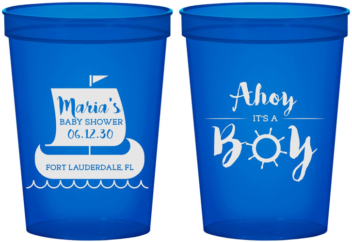Custom Baby Shower 16 oz Translucent Cups - Ahoy It’s A Boy | 90177