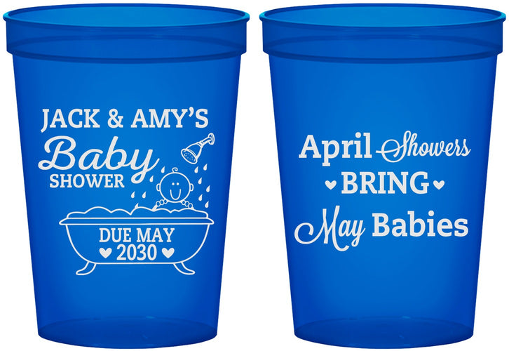 Custom Baby Shower 16 oz Translucent Cups - April Showers May Babies | 90181
