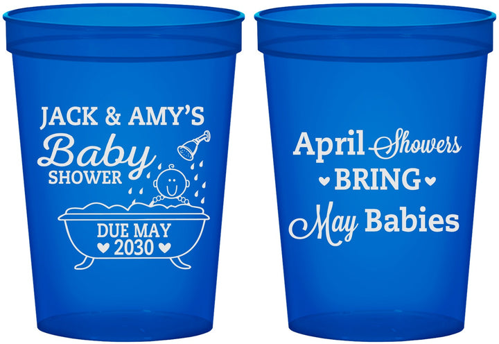 Custom Baby Shower 16 oz Translucent Cups - April Showers May Babies | 90181
