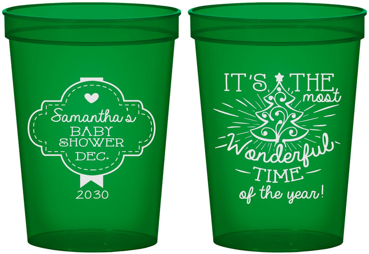 Custom Baby Shower 16 oz Translucent Cups - Christmas | 90190
