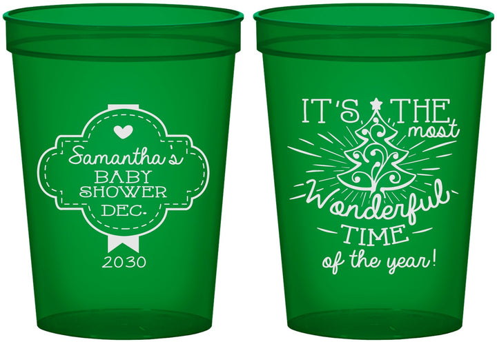 Custom Baby Shower 16 oz Translucent Cups - Christmas | 90190