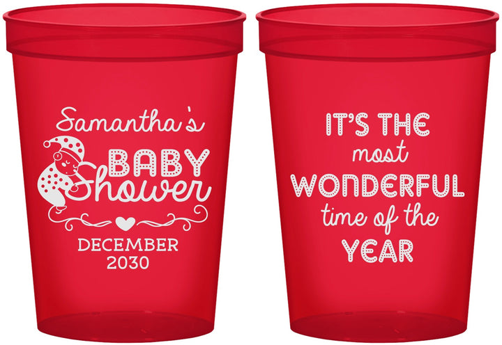 Custom Baby Shower 16 oz Translucent Cups - Christmas | 90191