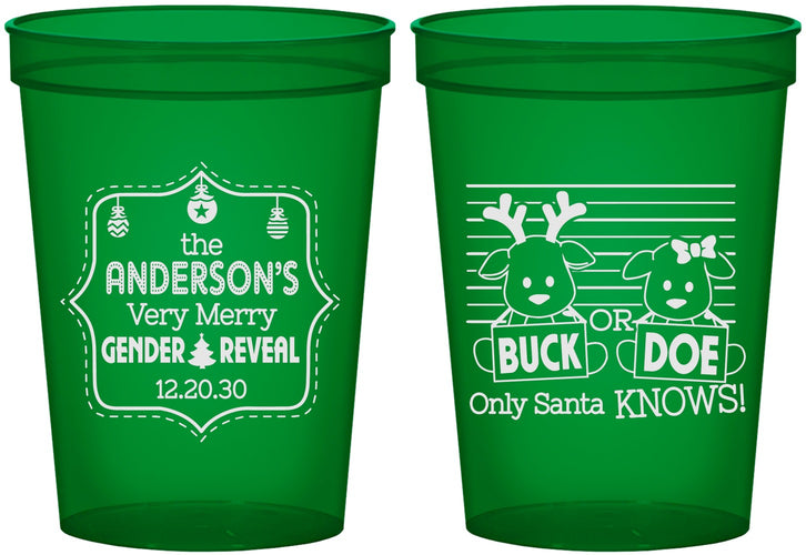 Custom Baby Shower 16 oz Translucent Cups - Christmas Gender Reveal | 90194
