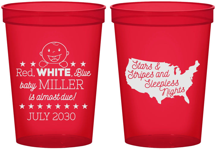 Custom Baby Shower 16 oz Translucent Cups - Red White Blue | 90197