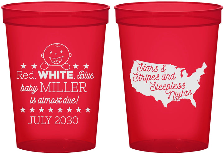 Custom Baby Shower 16 oz Translucent Cups - Red White Blue | 90197