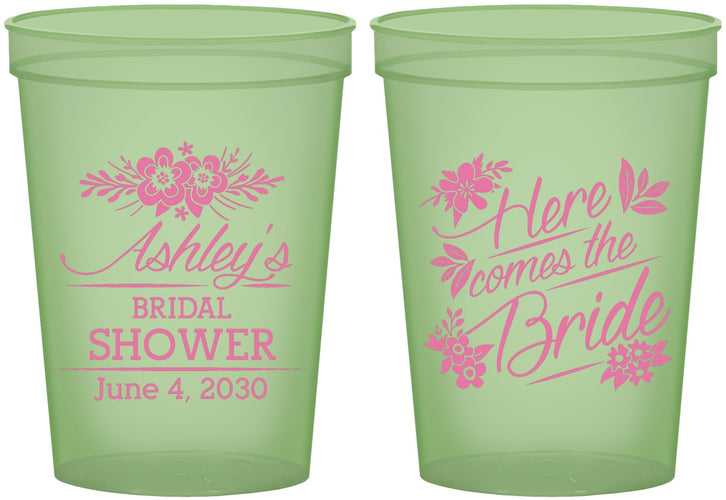 Custom Bridal Shower 16 oz Glow In The Dark Cups - Here Comes The Bride | 100000
