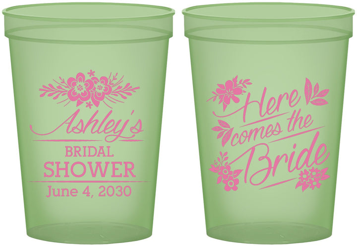 Custom Bridal Shower 16 oz Glow In The Dark Cups - Here Comes The Bride | 100000