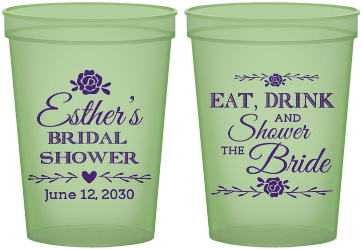 Custom Bridal Shower 16 oz Glow In The Dark Cups - Eat Drink Shower Bride | 100002