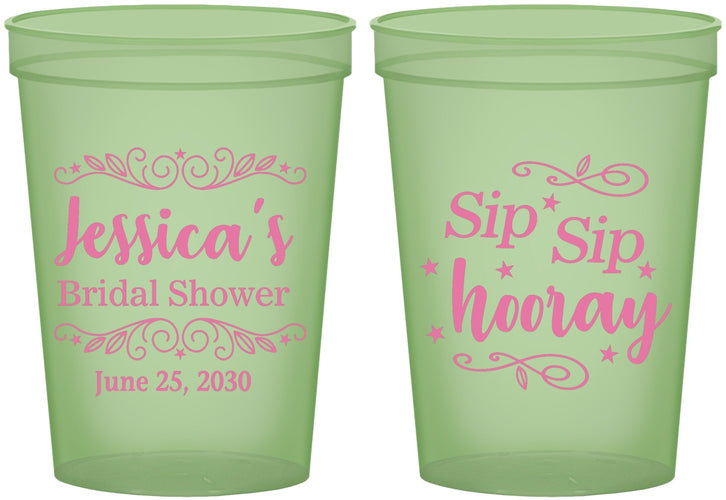 Custom Bridal Shower 16 oz Glow In The Dark Cups - Sip Sip Hooray | 100016