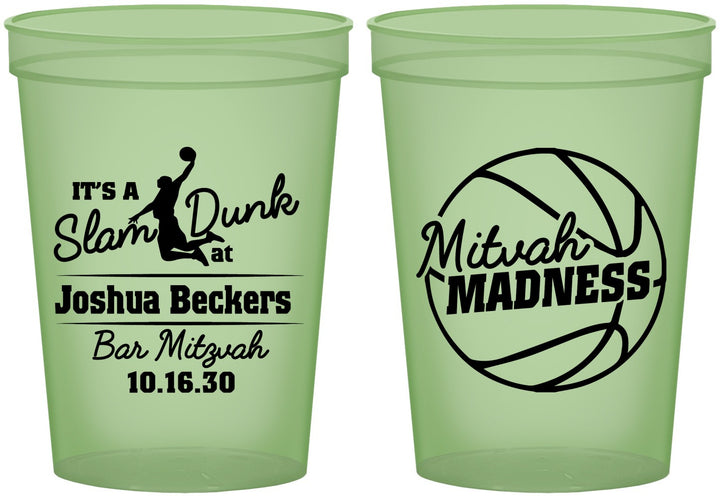 Custom Bar Mitzvah 16 oz Glow In The Dark Cups - 13th Birthday Basketball | 110000