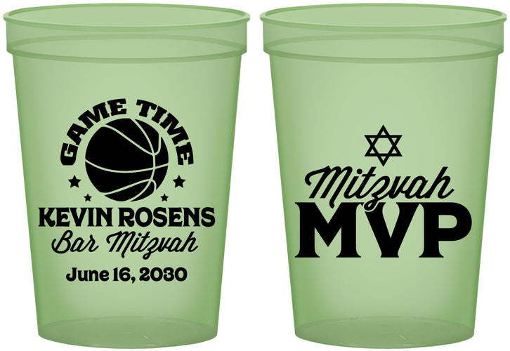 Custom Bar Mitzvah 16 oz Glow In The Dark Cups - 13th Birthday Basketball | 110001