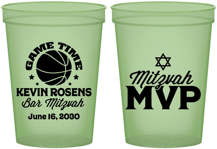 Custom Bar Mitzvah 16 oz Glow In The Dark Cups - 13th Birthday Basketball | 110001