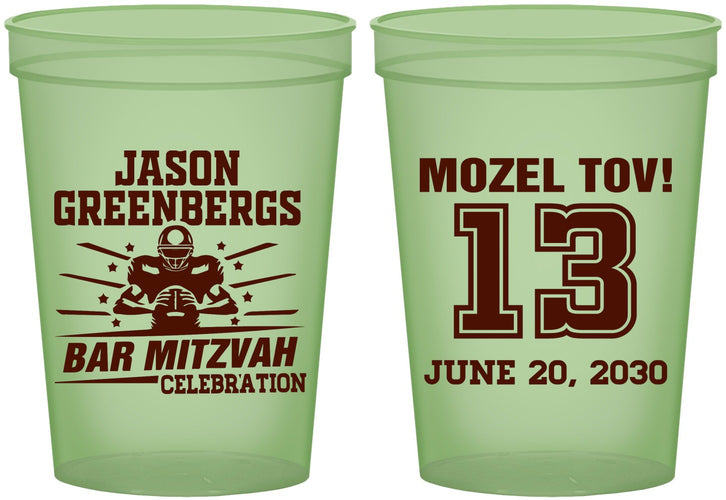 Custom Bar Mitzvah 16 oz Glow In The Dark Cups - 13th Birthday Football | 110002