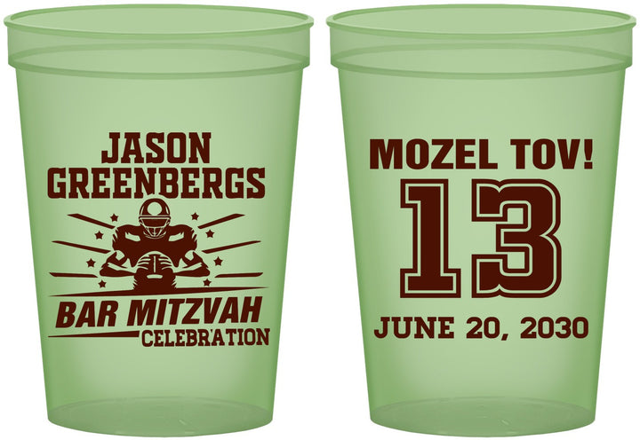 Custom Bar Mitzvah 16 oz Glow In The Dark Cups - 13th Birthday Football | 110002