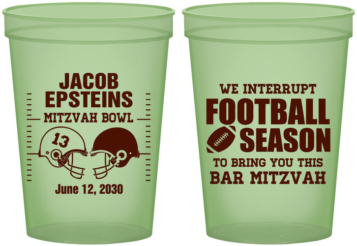 Custom Bar Mitzvah 16 oz Glow In The Dark Cups - 13th Birthday Football | 110003