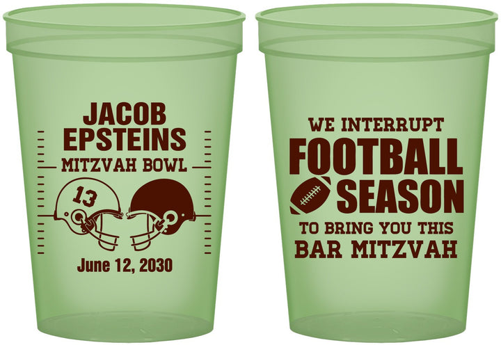 Custom Bar Mitzvah 16 oz Glow In The Dark Cups - 13th Birthday Football | 110003