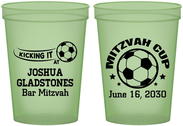 Custom Bar Mitzvah 16 oz Glow In The Dark Cups - 13th Birthday Soccer | 110008
