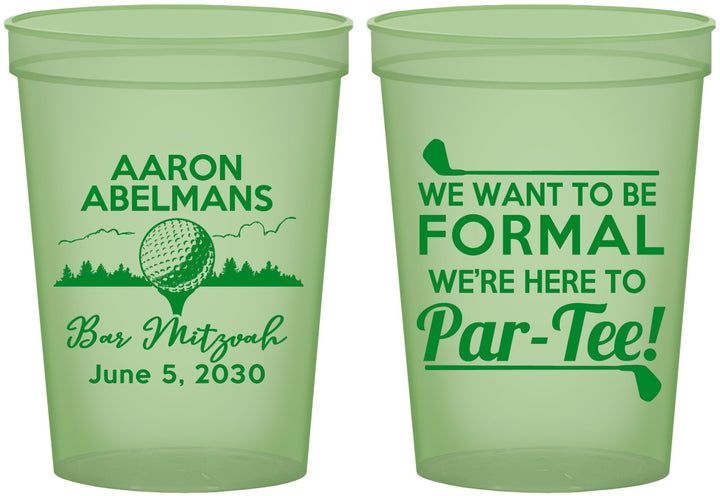 Custom Bar Mitzvah 16 oz Glow In The Dark Cups - 13th Birthday Golf | 110010