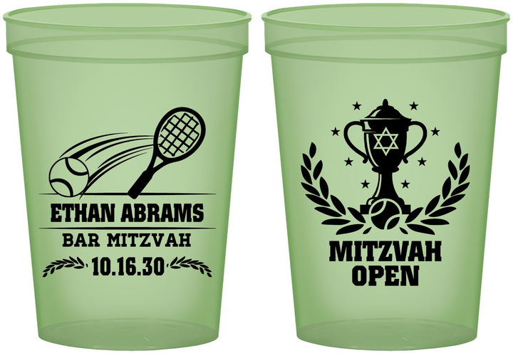 Custom Bar Mitzvah 16 oz Glow In The Dark Cups - 13th Birthday Tennis | 110011
