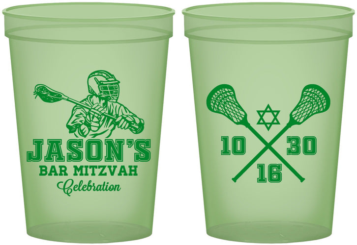 Custom Bar Mitzvah 16 oz Glow In The Dark Cups - 13th Birthday Lacrosse | 110012