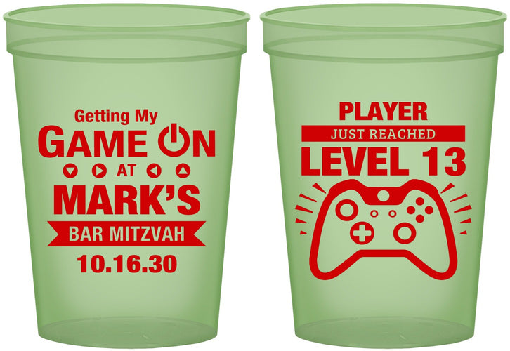 Custom Bar Mitzvah 16 oz Glow In The Dark Cups - 13th Birthday Video Game | 110013