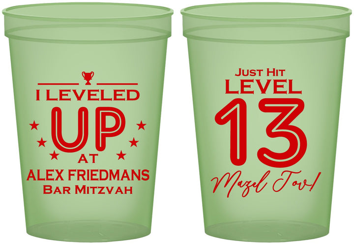 Custom Bar Mitzvah 16 oz Glow In The Dark Cups - 13th Birthday Video Game | 110014