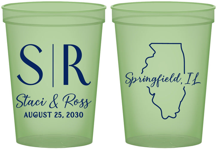 Custom Wedding 16 oz Glow In The Dark Cups - Illinois | 112