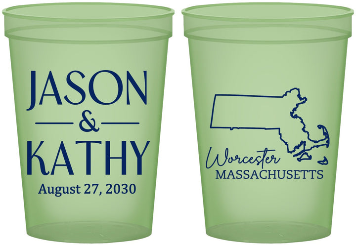 Custom Wedding 16 oz Glow In The Dark Cups - Massachusetts | 120