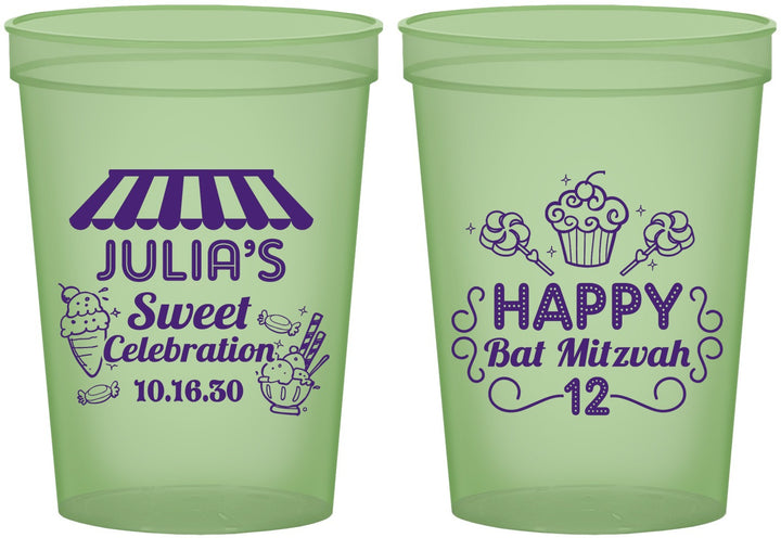 Custom Bat Mitzvah 16 oz Glow In The Dark Cups - 12th Birthday Cupcake | 120010
