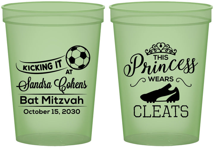Custom Bat Mitzvah 16 oz Glow In The Dark Cups - 12th Birthday Soccer | 120014