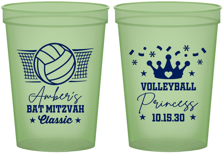 Custom Bat Mitzvah 16 oz Glow In The Dark Cups - 12th Birthday Volleyball | 120015