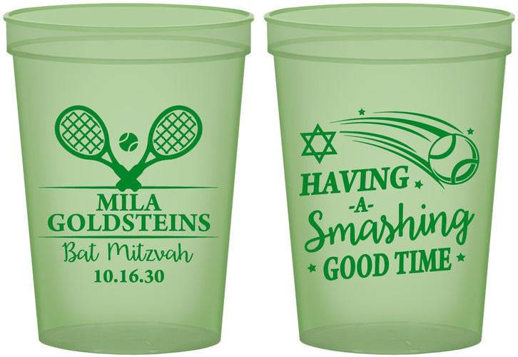 Custom Bat Mitzvah 16 oz Glow In The Dark Cups - 12th Birthday Tennis | 120018