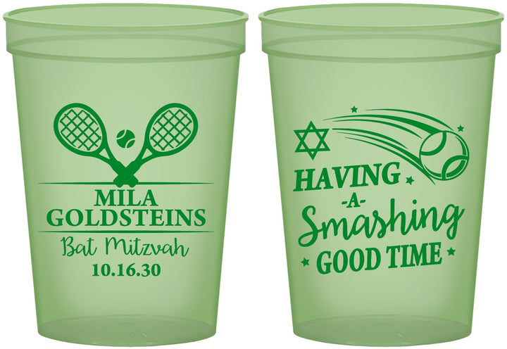 Custom Bat Mitzvah 16 oz Glow In The Dark Cups - 12th Birthday Tennis | 120018