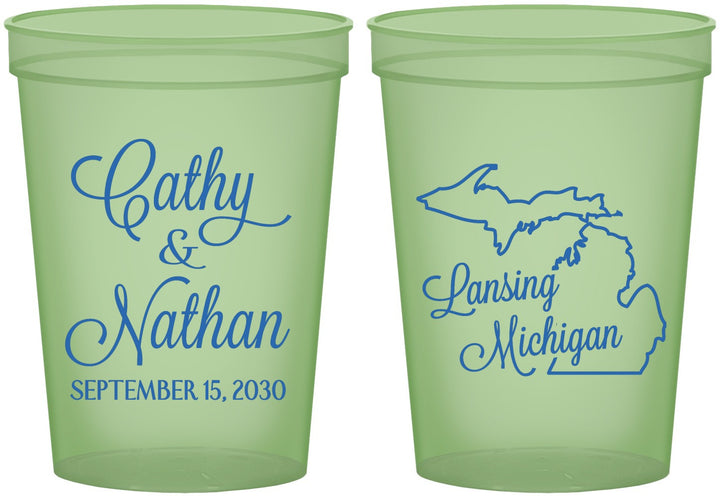 Custom Wedding 16 oz Glow In The Dark Cups - Michigan | 121