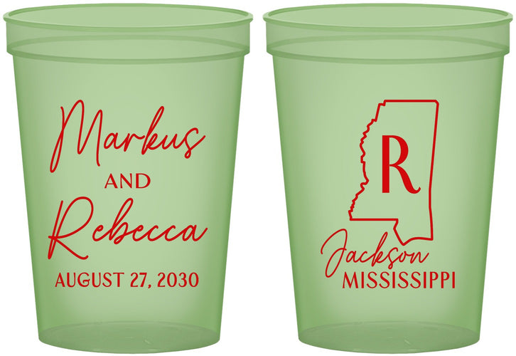 Custom Wedding 16 oz Glow In The Dark Cups - Mississippi | 123