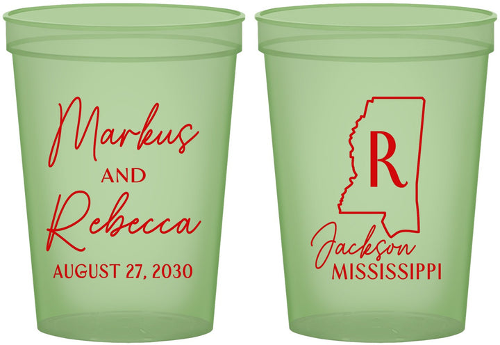 Custom Wedding 16 oz Glow In The Dark Cups - Mississippi | 123