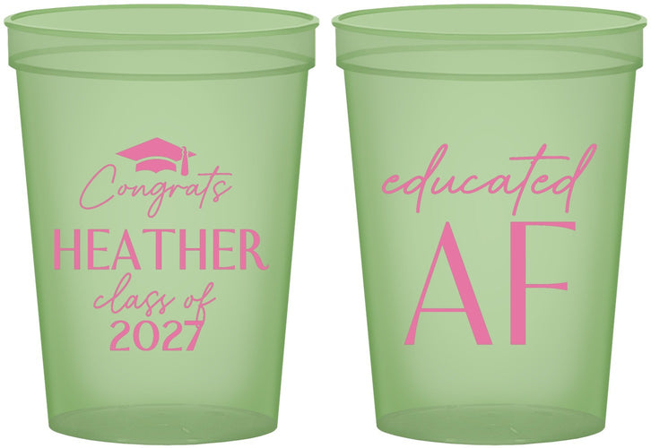 Custom Graduation 16 oz Glow In The Dark Cups - Class Of 2027 Educated Af | 130019