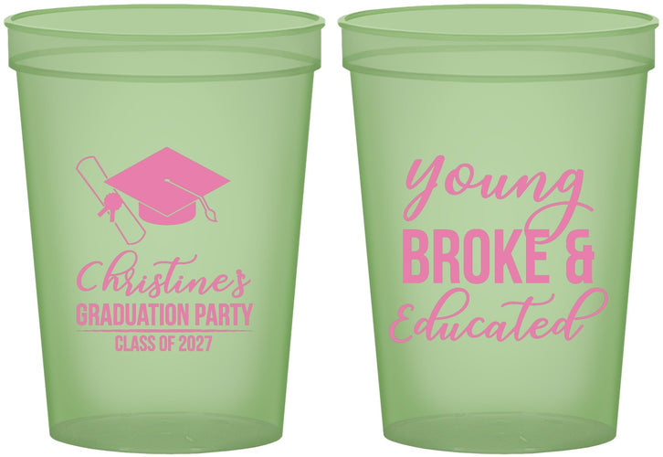 Custom Graduation 16 oz Glow In The Dark Cups - Class Of 2027 Young Broke | 130026