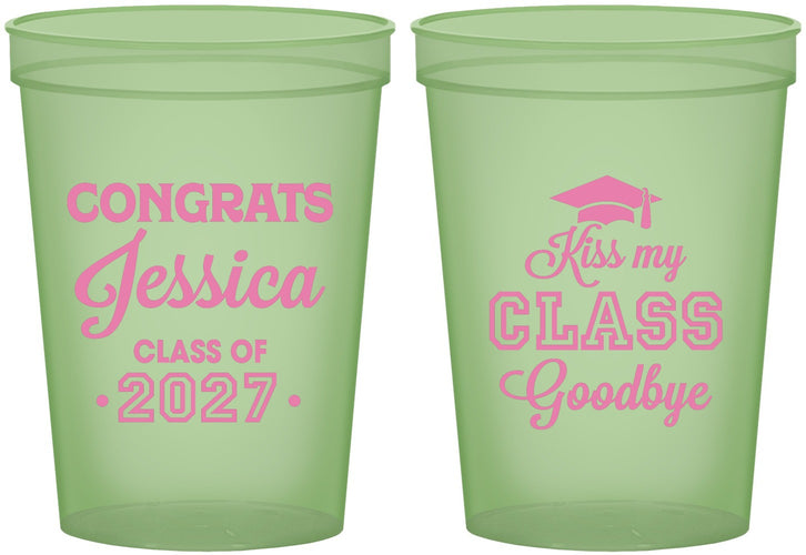 Custom Graduation 16 oz Glow In The Dark Cups - Class Of 2027 Kiss Class Goodbye | 130029