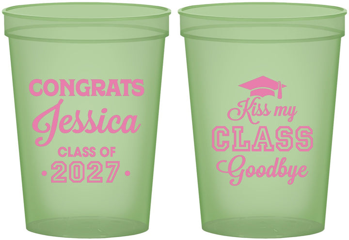 Custom Graduation 16 oz Glow In The Dark Cups - Class Of 2027 Kiss Class Goodbye | 130029