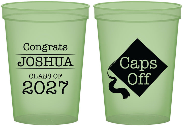 Custom Graduation 16 oz Glow In The Dark Cups - Class Of 2027 Caps Off | 130045
