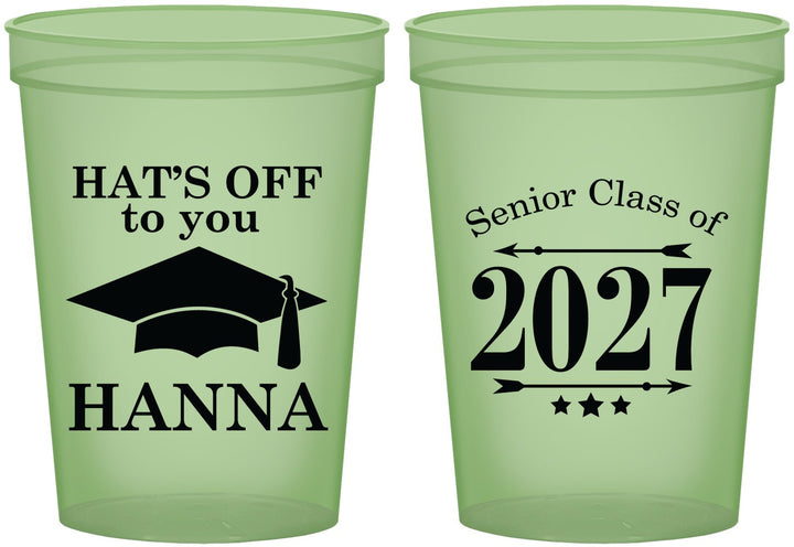 Custom Graduation 16 oz Glow In The Dark Cups - Class Of 2027 Hats Off | 130049