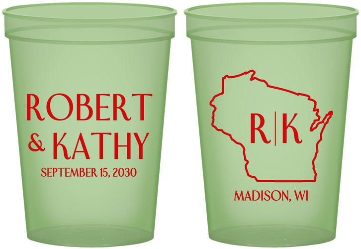 Custom Wedding 16 oz Glow In The Dark Cups - Wisconsin | 148